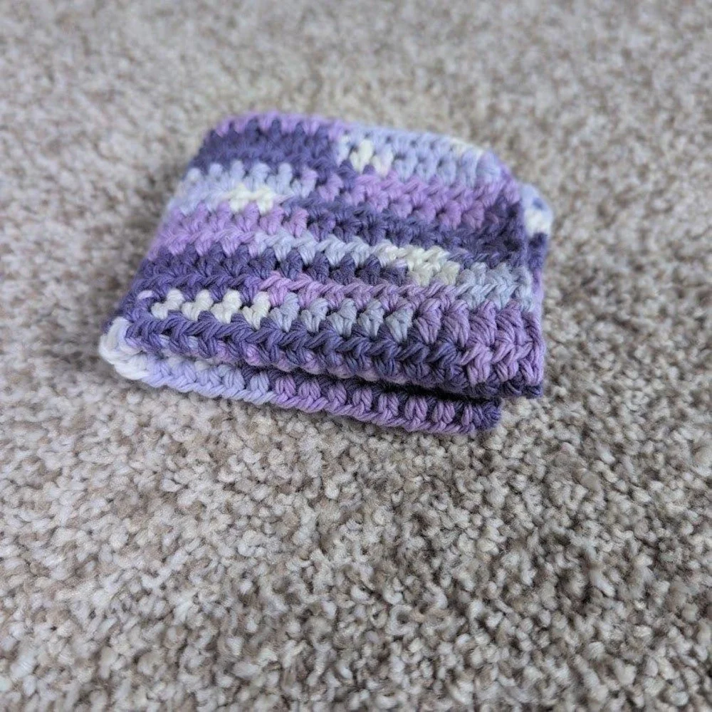 Handmade‎ Crocheted Washcloth Dishcloth Purple Haze Lavender White Cotton Blend